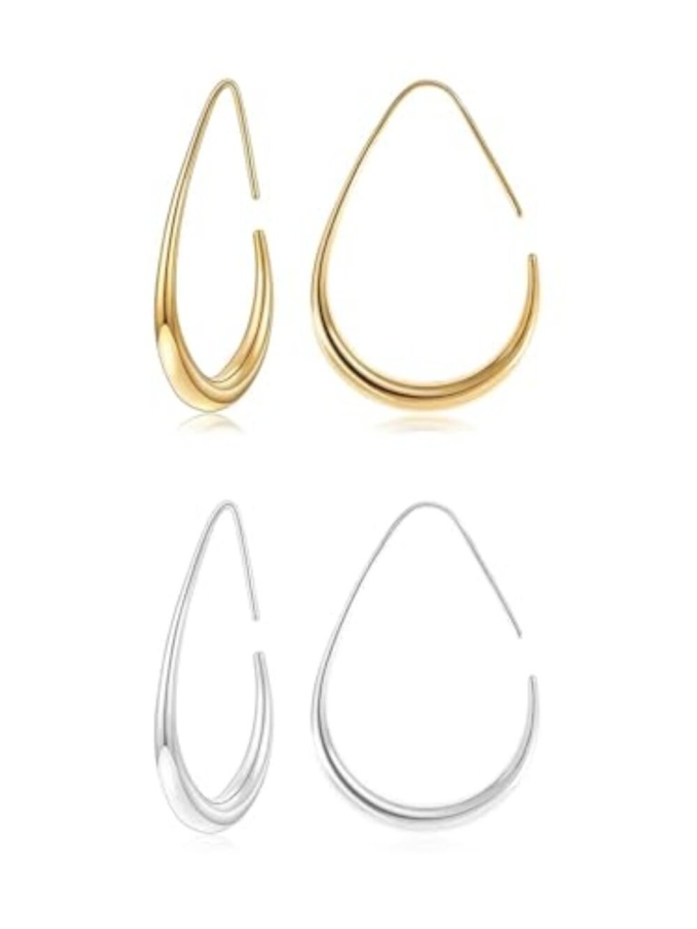 2 Pairs Gold/Silver Hoop‎ Earrings For Women Set Trendy,14K Plated Gold Chunky